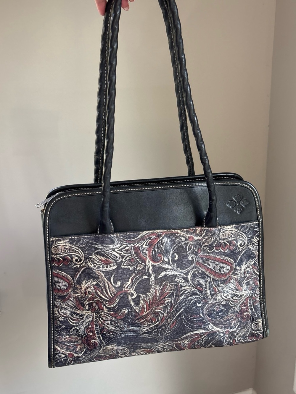 Patricia Nash Navy Leather Shoulder Bag with Paisley Accent